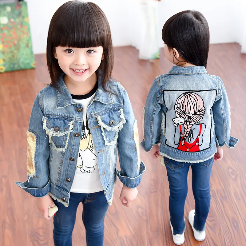 

New Children Flower-like Girl Denim Jackets Coat Spring Autumn Kids Fashion Printing Outerwear For Baby Girls Leisure Jeans Coat