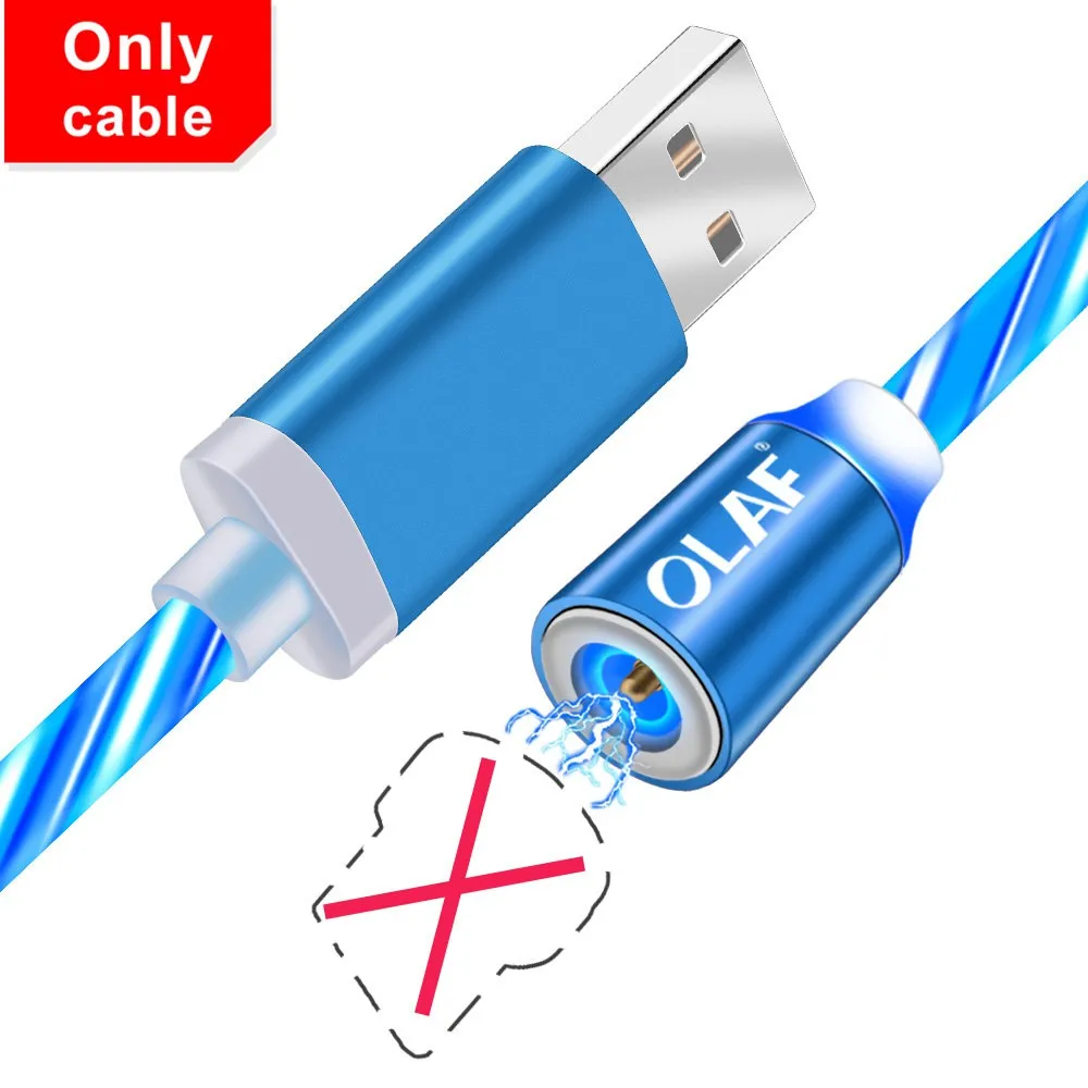 Олаф сверкающий Блестящий Магнитный кабель для быстрой зарядки светодиодный кабель микротипа для Iphone 7 8 Plus X XR XS Max для Xiaomi Redmi Note 7 - Цвет: Only Blue Cable