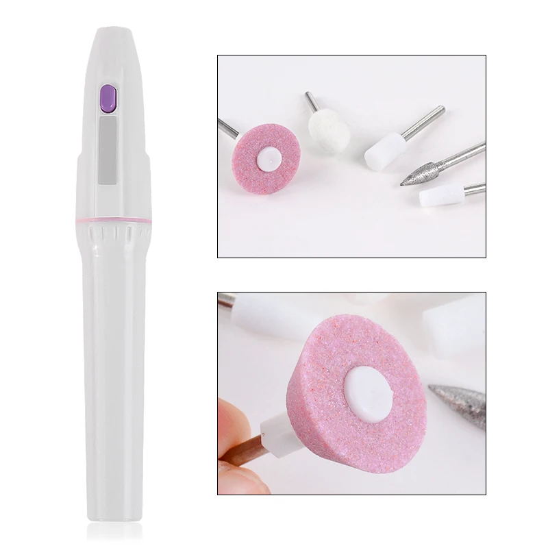 

5 in 1set Portable Battery Mini Nail Bit Electric Nail Drill Machine Manicure Tool File Buffer Art Polish Electric Accessories
