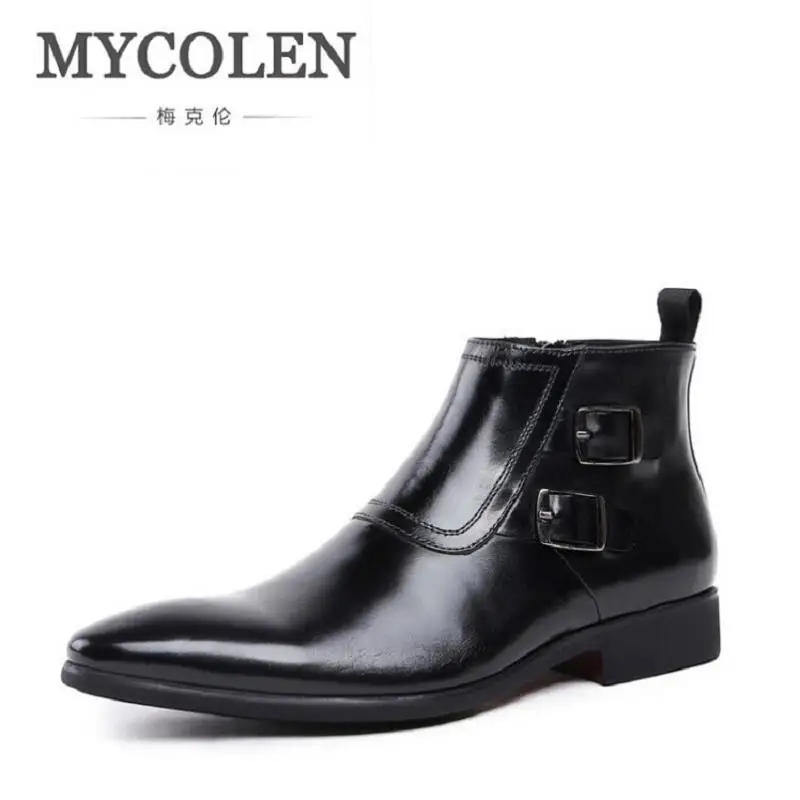 

MYCOLEN Men Boots Genuine Leather Comfortable Ankle Shoes Autumn Winter Black Luxury Designer Dress Boots botas masculina