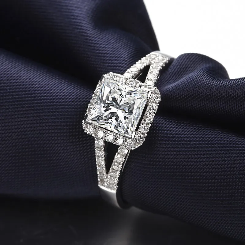 ZOCAI БРЕНД Halo Сплит SHANK1.30 КТ CERTIFIED F-G/VS бриллиантовое обручальное кольцо принцесса 18 К белого золота W03185
