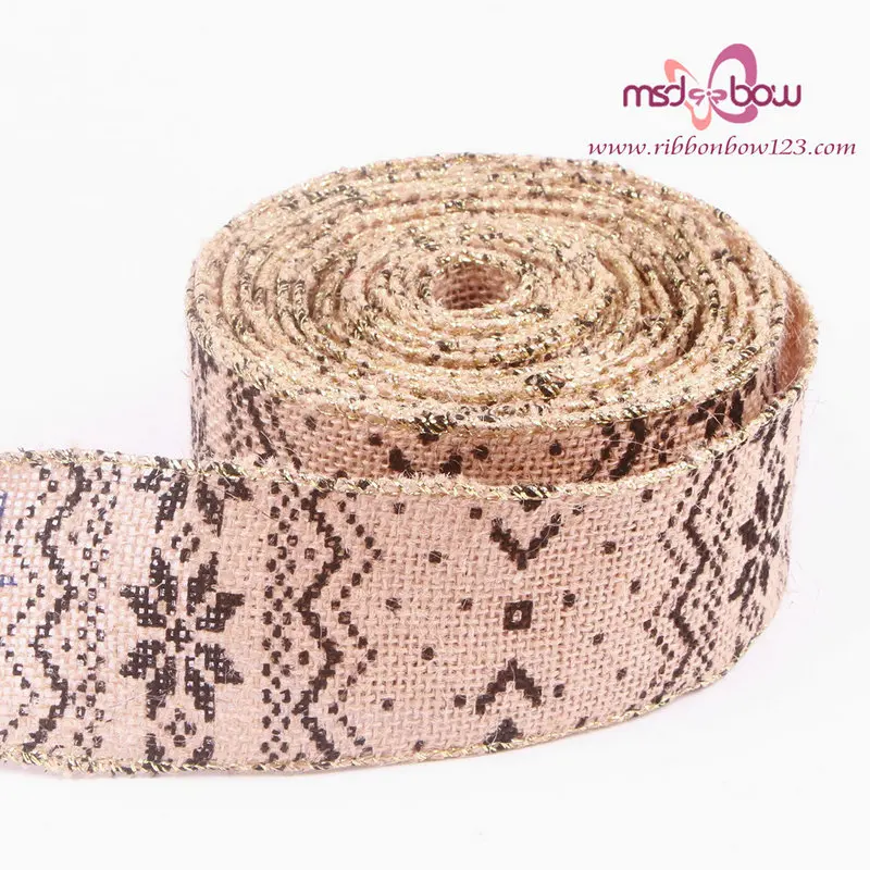 5 Yards Jute Printed Grosgrain Ribbons With Iron Wire Ribbons Handmade