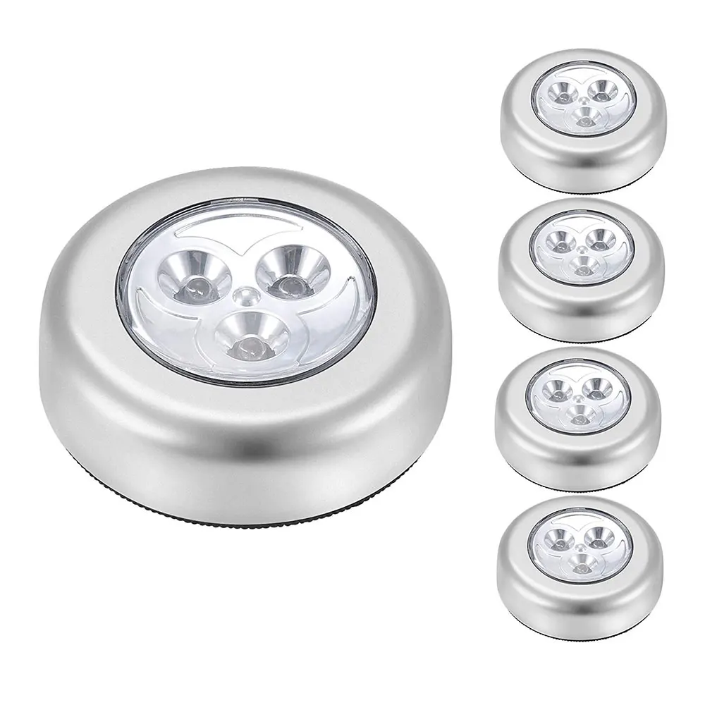 3 LED الفضة خزانة مصباح كابينة بطارية تعمل بالطاقة اللاسلكية عصا الحنفية اللمس دفع الأمن المطبخ مصباح ليلي لغرفة النوم 1 قطعة