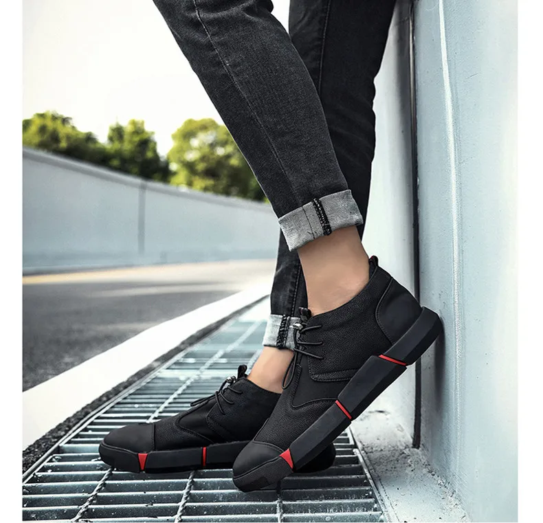 Spring New Men Shoes High Quality All Black Men's Leather Casual Shoes Fashion Breathable Sneakers Fashion Flats Casual Sneakers (10)