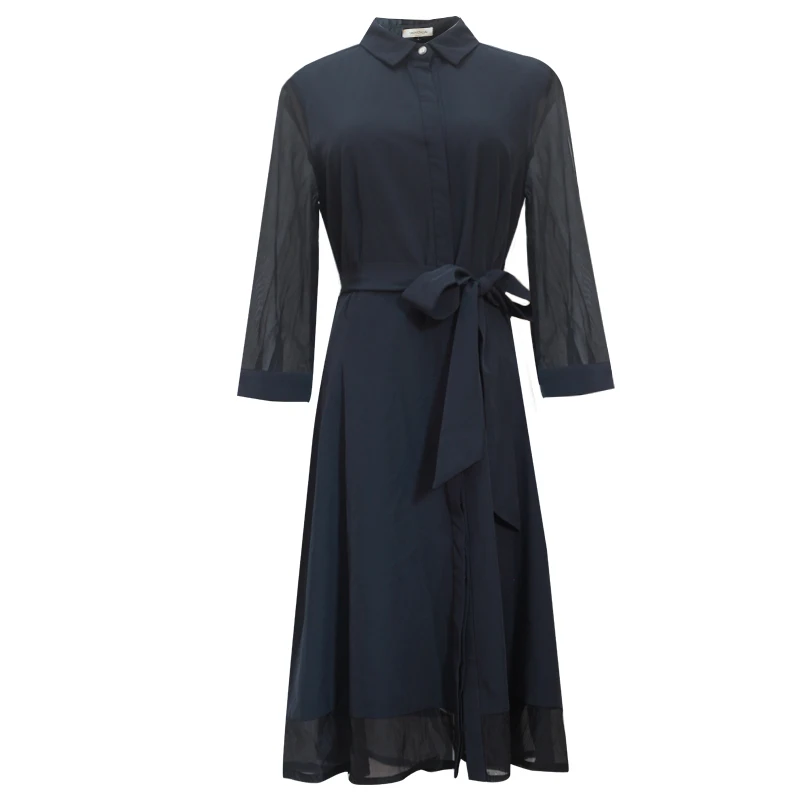 TAOYIZHUAI Новое поступление весеннее повседневное шифоновое платье с отложным воротником размера плюс с синим поясом и рукавами-лепестками для женщин 14056 - Цвет: Publish Blue 14056