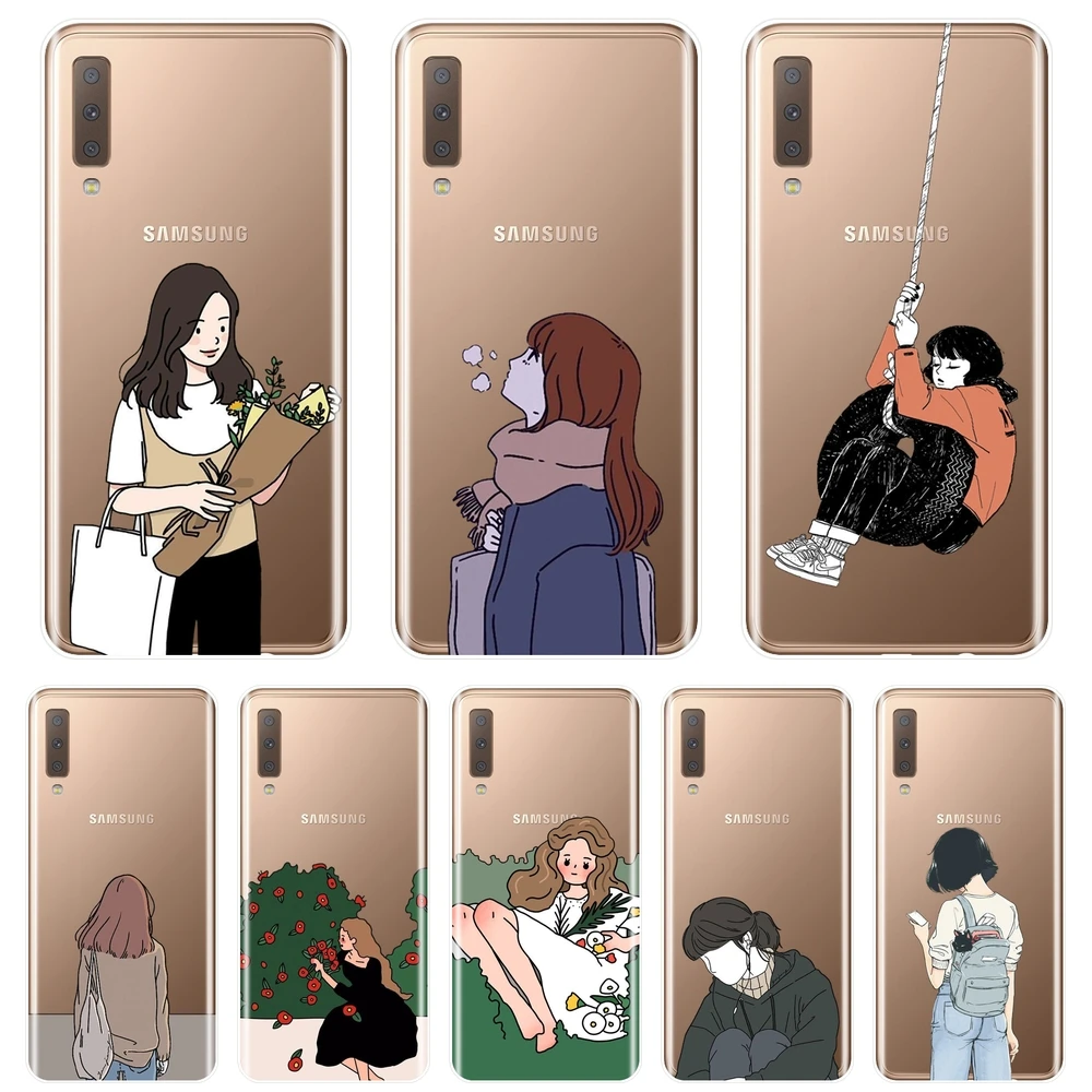 

Cartoon Girl Phone Case For Samsung Galaxy A6 A8 Plus 2018 Silicone Soft Back Cover For Samsung A6 A7 A8 2018 A3 A5 2016 2017