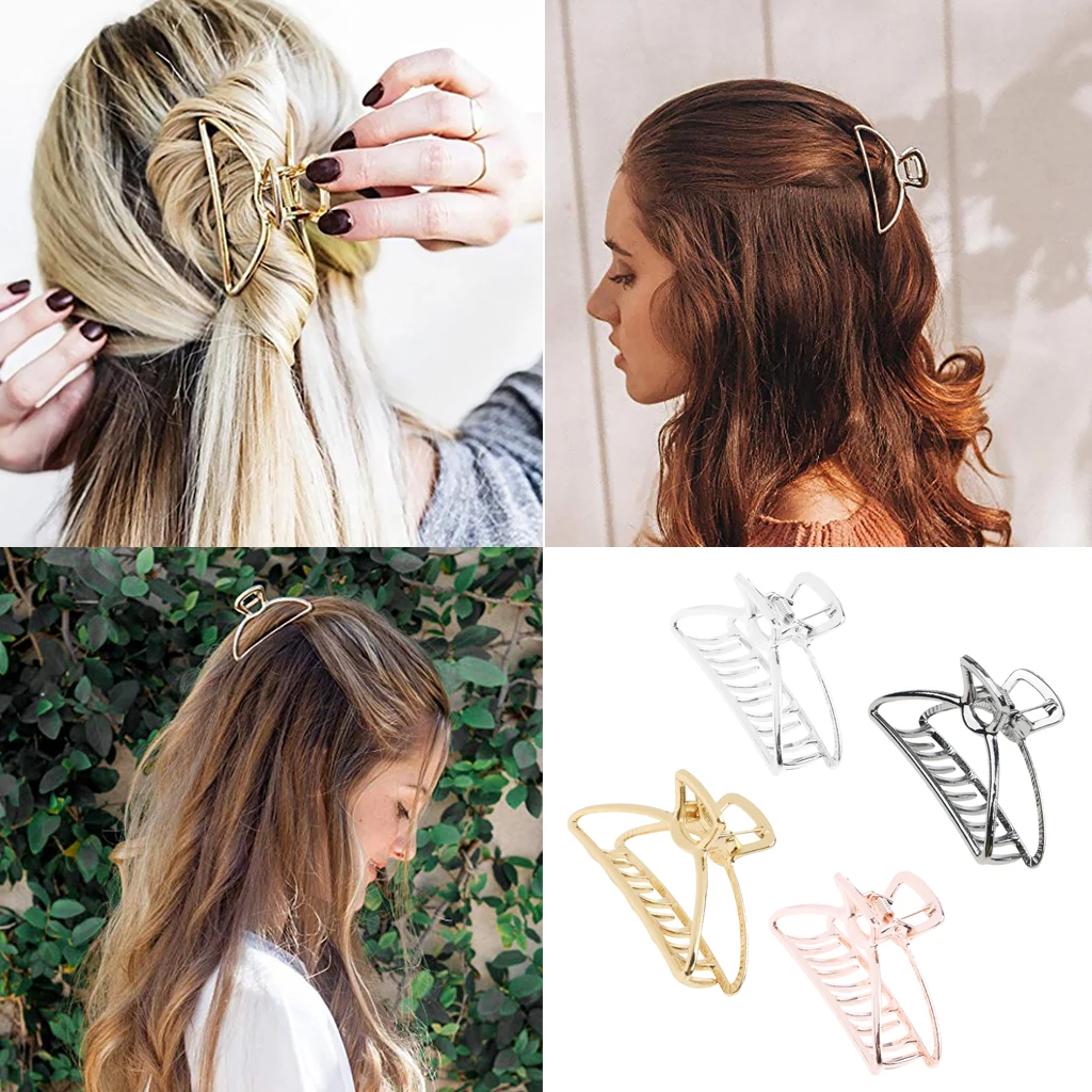 

4Pieces Fashion Women Girls Large Chic Hair Claw Clip Metal Strong Holding Hairpins Paw Hair Accessories for Hair Style