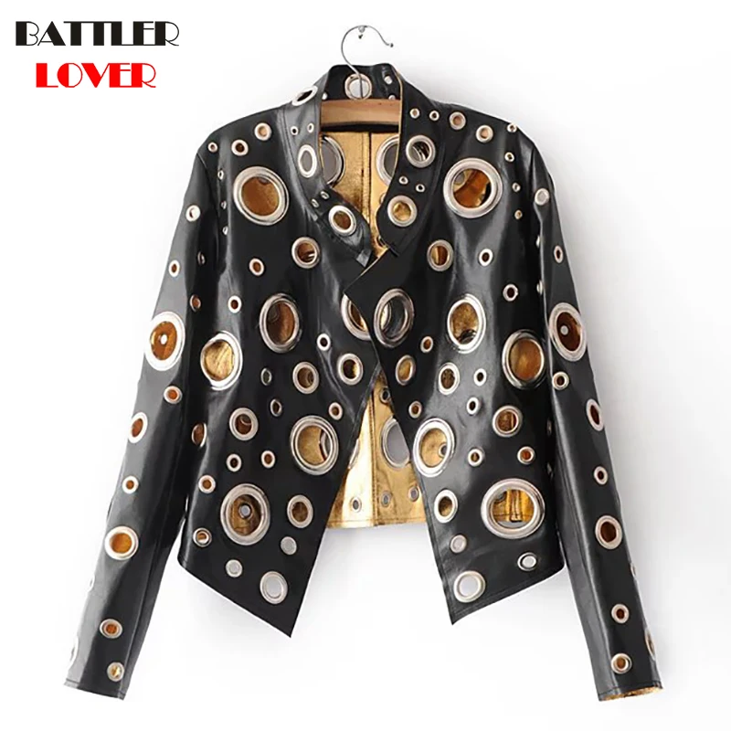 BATTLERLOVER Women Leather Jacket Winter Jacket Women Patched Rivet Luxury Design Hip Hop Biker Jacket jaqueta de couro feminino