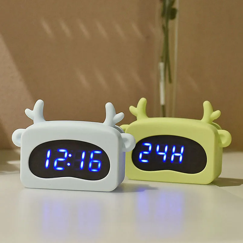 

Cartoon Animals Head Alarm Clock Voice-activated Intelligent Desktop Clock Temperature Calendars Multifunction Clocks