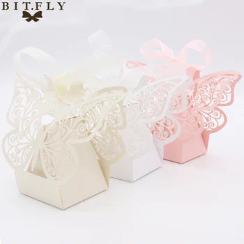 50pcs Candy Box Wedding Gift Bag paper Butterfly Decorations for Wedding baby shower birthday Guests Favors