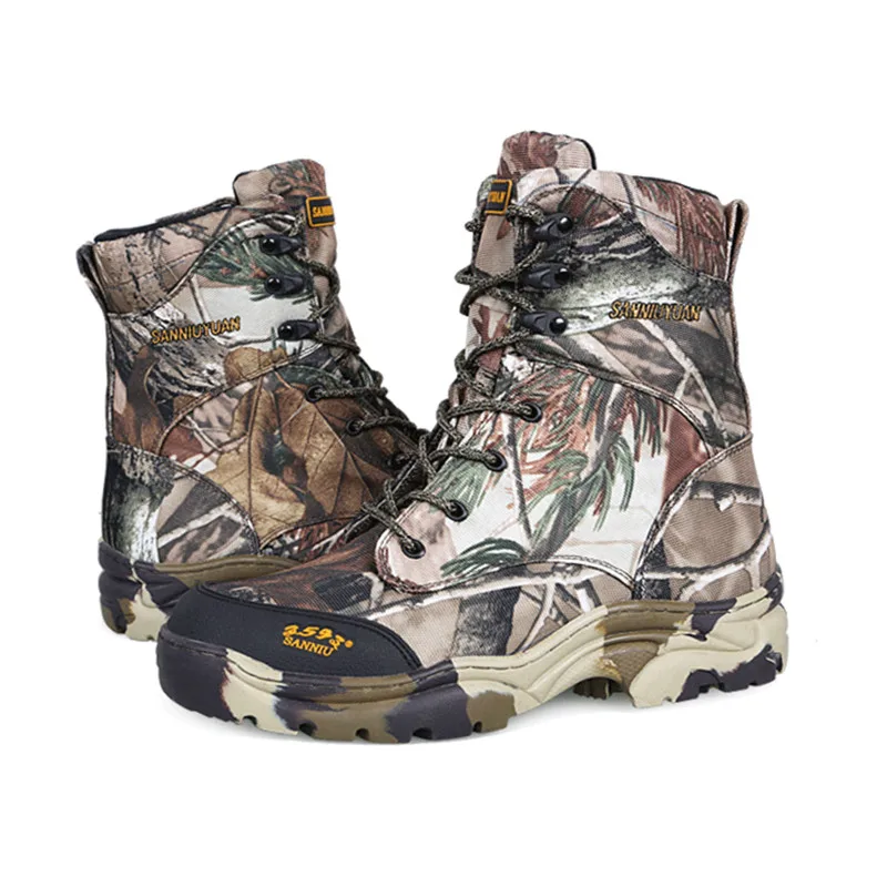 Men outdoor jungle desert hiking waterproof Boots leaf bionic camouflage spring autumn thin training hunting tactical high shoes