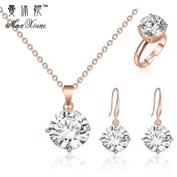 

Manxiuni Crystal Jewelry Sets for Women Round Cubic Zircon Hypoallergenic Copper Necklace/Earrings Jewelry Sets Wholesale