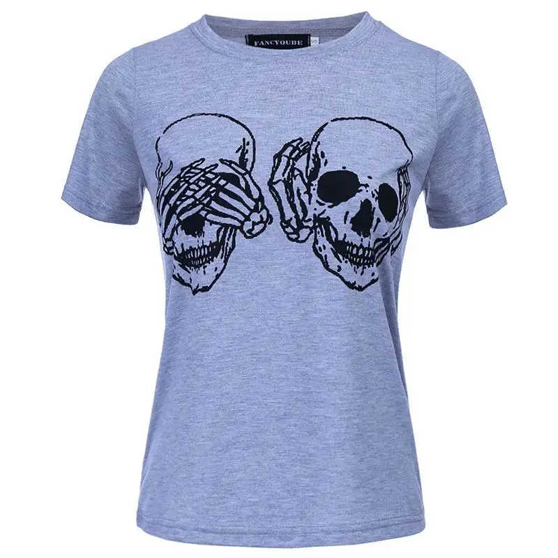 Gothic Skull Printed Harajuku Short Sleeve T Shirt Women Tops Loose Summer Skull Tee Shirt For