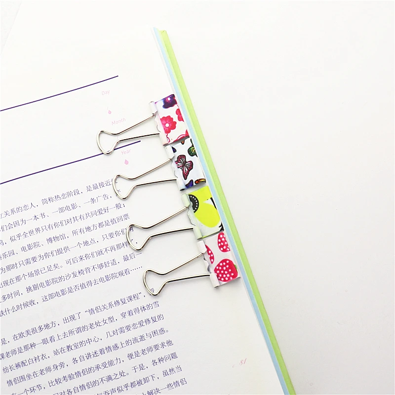 12pcs Small Size 38mm Printed Metal Binder Clips Paper Clip Clamp Office School Binding Supplies Color Random H0061