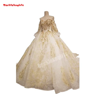 

Backlakegirls Vintage Ball Gowns Wedding Dress Exquisite Long Tail Sexy Sweet-heart Gold Thread Embroidery 2018 Hot Bridal Gowns