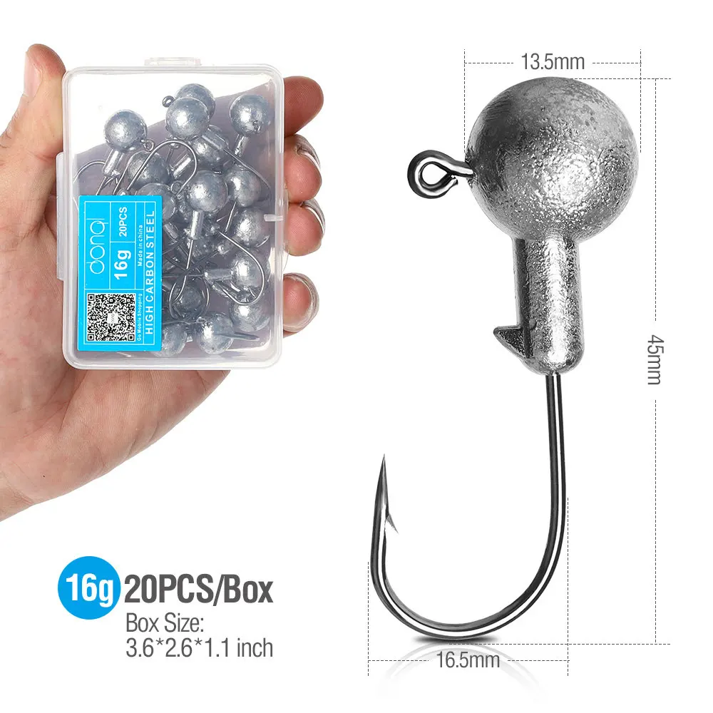 16g DONQL 20 шт./кор. приманка со свинцовым рыболовный крючок кривошипно Jig Head крючок для карпа, приманки для рыбалки, мягкие, червь 1-20 г рыболовные снасти аксессуары - Цвет: 16g