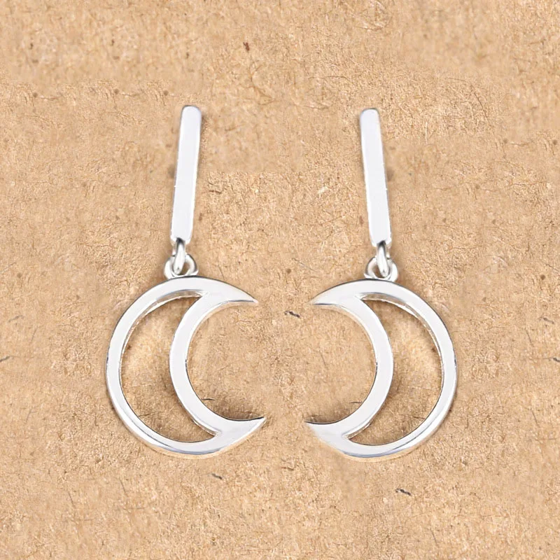 

Hollow Crescent Moon 925 Sterling Silver Dangling Earrings