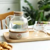 1L/1.8L Large Capacity Drinkware Glass Teapot Teaware Tea Pot Heat-Resistant Kettle Wooden Lid Home Office Coffee Bar Supplier ► Photo 3/6
