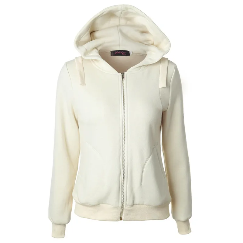 

Plus Size Autumn Winter Hoodies Women Long Sleeve Hooded ColorCasual Sweatshirts Loose Zipper Warm Overcoat black Dropshopping