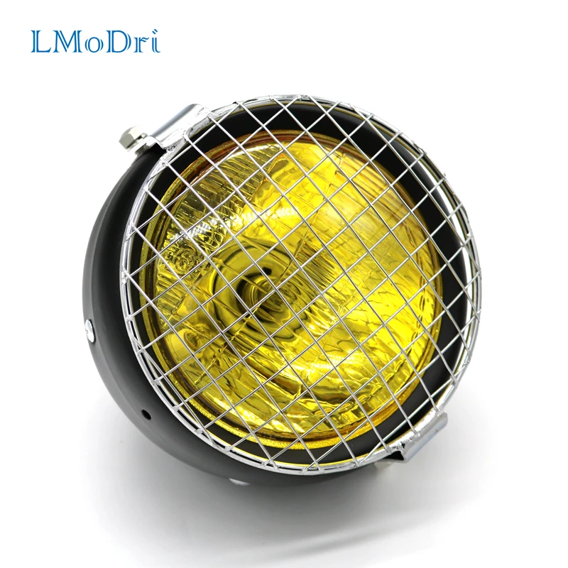 

LMoDri Motorcycle Front Headlight Retro Halogen Headlamp Cover Protector Lampshade Shield/ Light Mount Brackets Fork Ear Holder