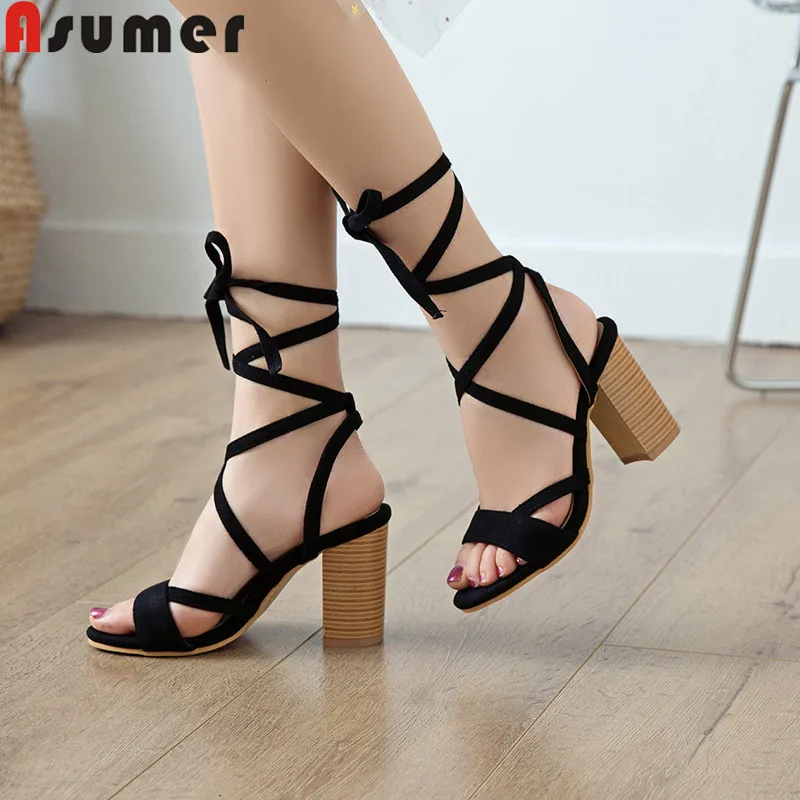 

ASUMER plus size 34-47 summer new shoes woman cross tied high heels shoes Gladiator sandals women prom ladies shoes 2019