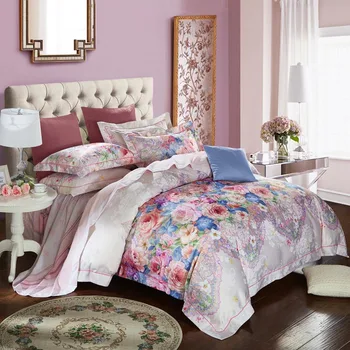 

2018 European Jacquard Bedding Set 4pcs Cotton High Quality Silk Bedding Set flowers Duvet Cover Pillowcase Quilt Queen KingSize
