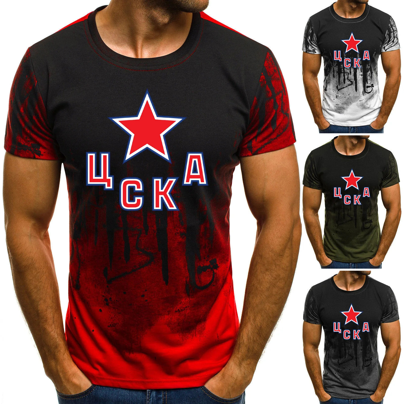 2019 Summer Man's cska champions T Shirts Camouflage O-neck Fashion Printed Hip-Hop Tee Camisetas Men Clothing Casual Top