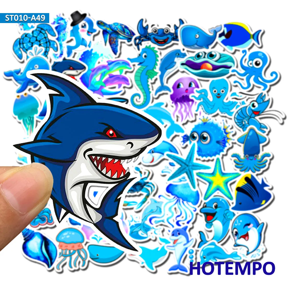 49pcs Blue Ocean Cartoon Fish Animal Doodle Stickers for  for Children Mobile Phone Laptop Guitar Skateboard Bike Stickers