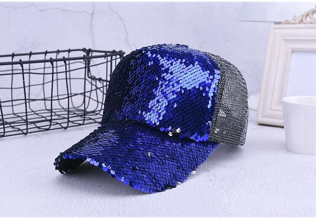 Nouvelles paillettes Paillette Bling Maille brillante Casquette de baseball  Frappant Jolies femmes réglables Filles Chapeaux pour le rassemblement du  club de fête