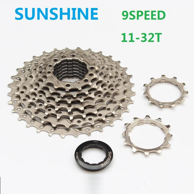 SUNSHINE 9 скоростная велосипедная кассета Freewheel 11-32T серебристого цвета 9/27 скоростная MTB горный велосипедный маховик совместимый Shi-mano