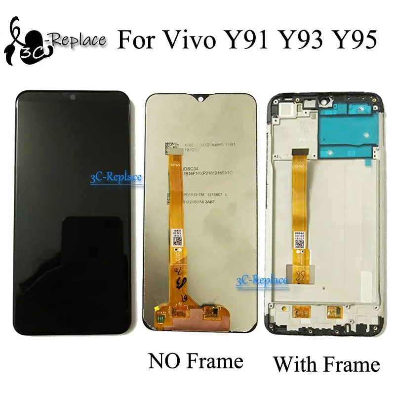 Черный для BBK Vivo Y91 Y91i Y91c Y93 Y93s Y93st Y95 MT6762 ЖК Дисплей+ кодирующий преобразователь сенсорного экрана в сборе запасные с рамкой