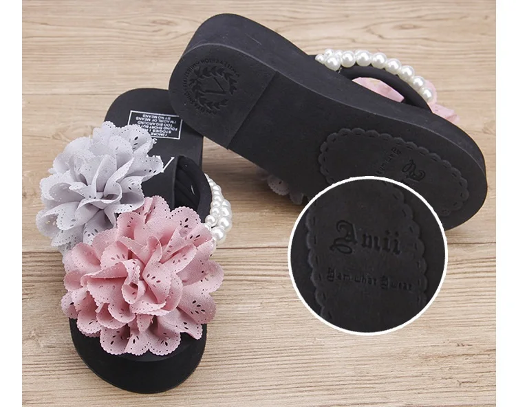 Chiffon Flower Sandal Hollow Platform Sandals Fashion Pearl Flip Flops Slippers Hot Sale Cheap Comfort Womens Shoes46