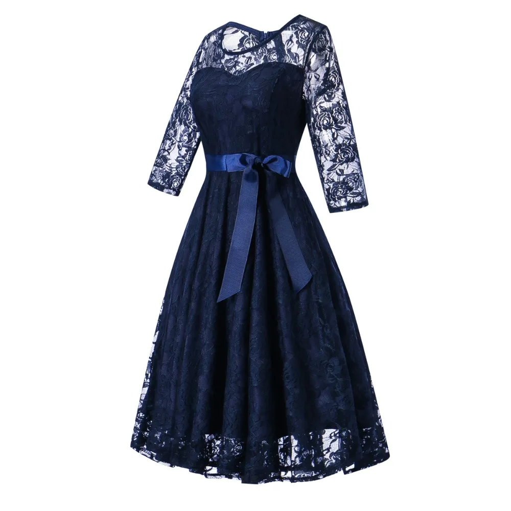 OML516l# короткие темно-синие кружевные платья подружки невесты со средним рукавом и круглым вырезом, платье для свадебной вечеринки, платье для выпускного вечера, женская мода