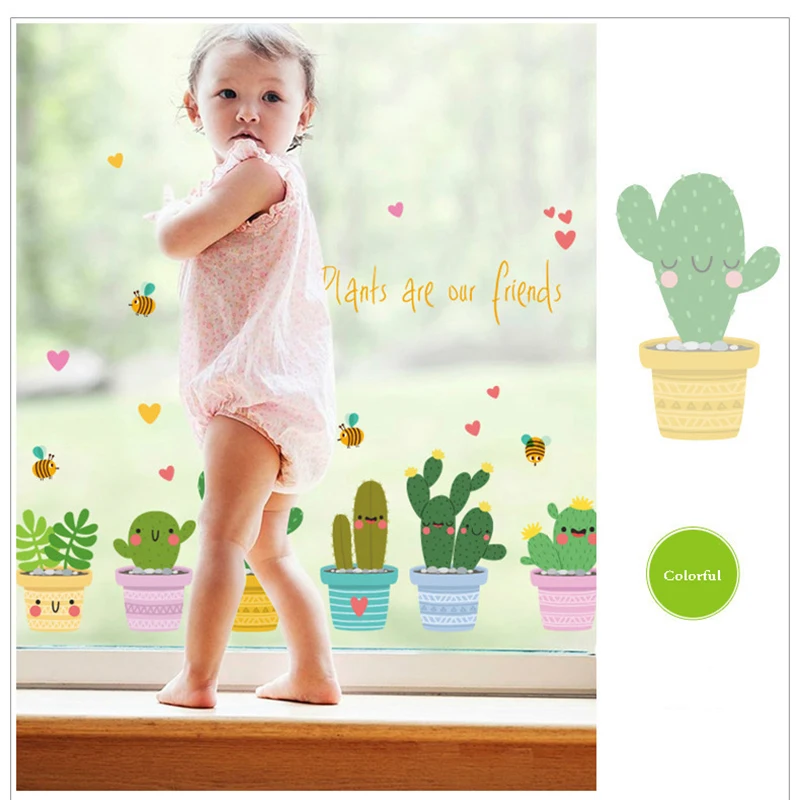 JX-LCLYL DIY Pot Culture Vinyl Wall Sticker Window Decals Pot Flower Cactus Decor