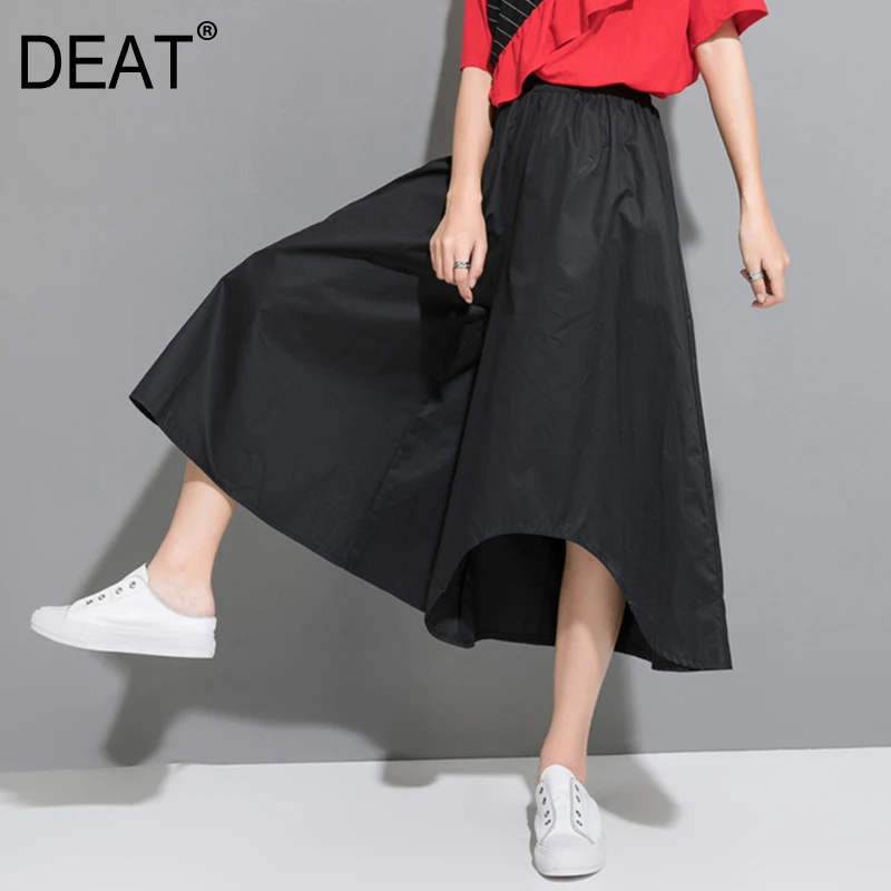 

[DEAT] 2019 New Spring Summer High Elastic Waist Black Drawsting Leisure Wide Leg Loose Pants Women Trousers Fashion Tide JW90