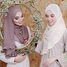 Этнические большие мусульманские морщинки шифон хиджаб платок на голову для женщин Твердые пузырьки шали и обертывания мягкий исламский платок Femme лето