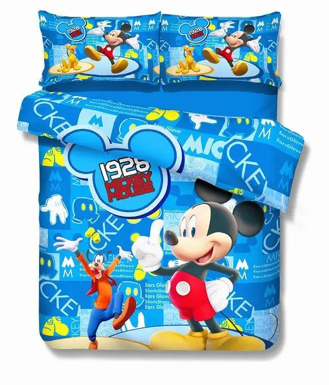 hot Mickey mouse bedding sets Children's boy's bedroom decor single twin size bed sheets blue