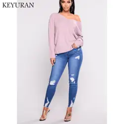 Горячая Распродажа узкие джинсы с высокой талией Для женщин джинсовые штаны Винтаж отверстие карандаш брюки повседневные штаны женские