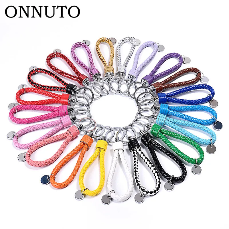 

New Arrival 19 Colors Unisex Braided Leather Rope Handmade Waven Keychain Zinc Alloy Key Chain Car Key Ring chaveiro