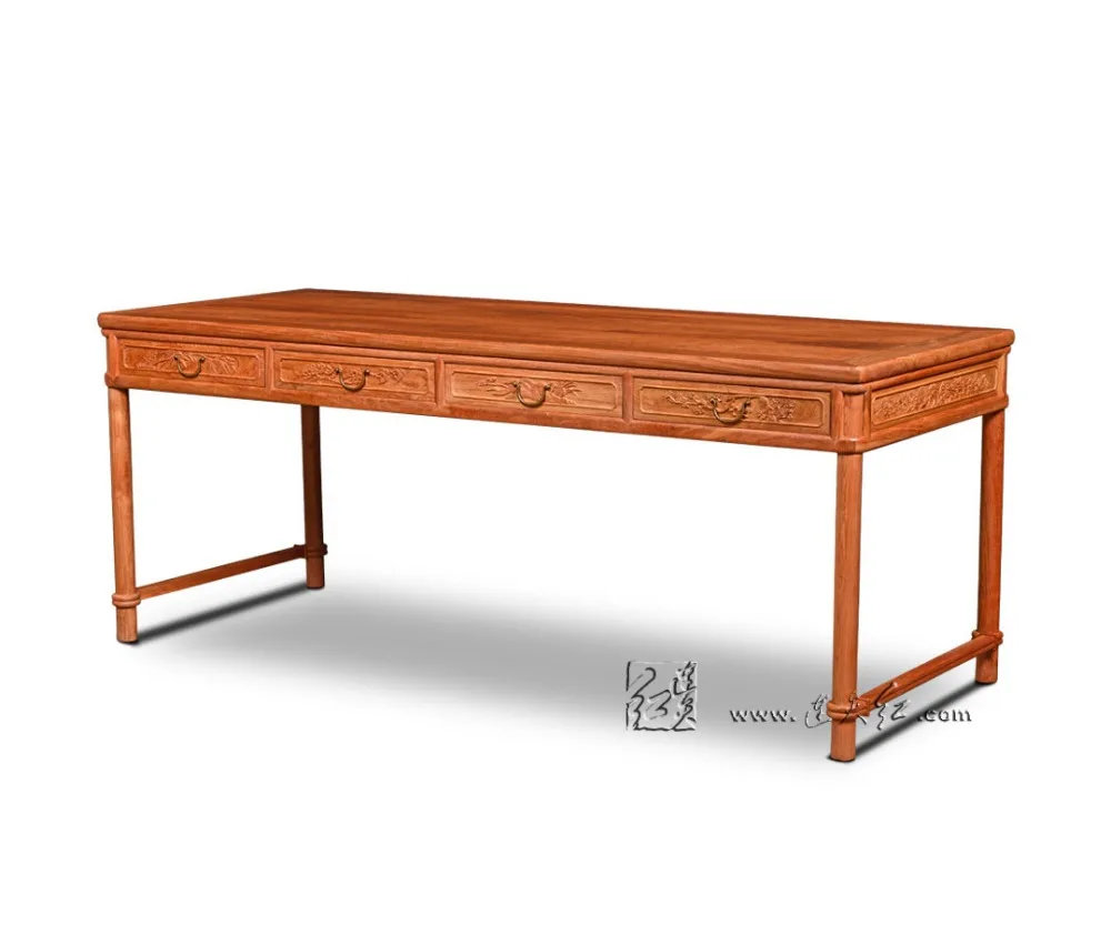 Gavetas de Mesa de desenho com Oito Gravado Caligrafia & Pintura Clássica Chinesa Retângulo Longo Livro Escritório Mesas de Burma Jacarandá