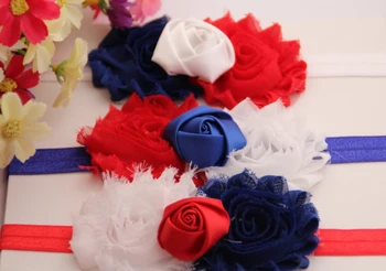 

10pcs/lot Free Shipping 4th of July American Patriotic Shabby Flower Headband Flower Elastic Headband Hair Accessory