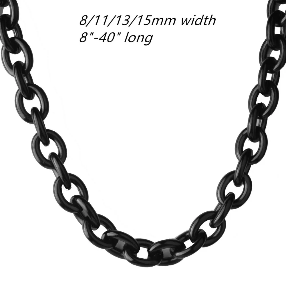 Customized Size 8 40 8 11 13 15mm Top Quality Black Womens Mens Chain