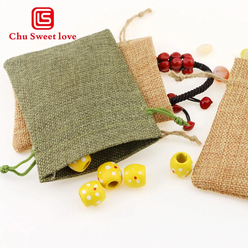 50PCS 9 12cm Linen Drawstring bags jewelry pouch Christmas wedding gifts bags drawstring bag packing