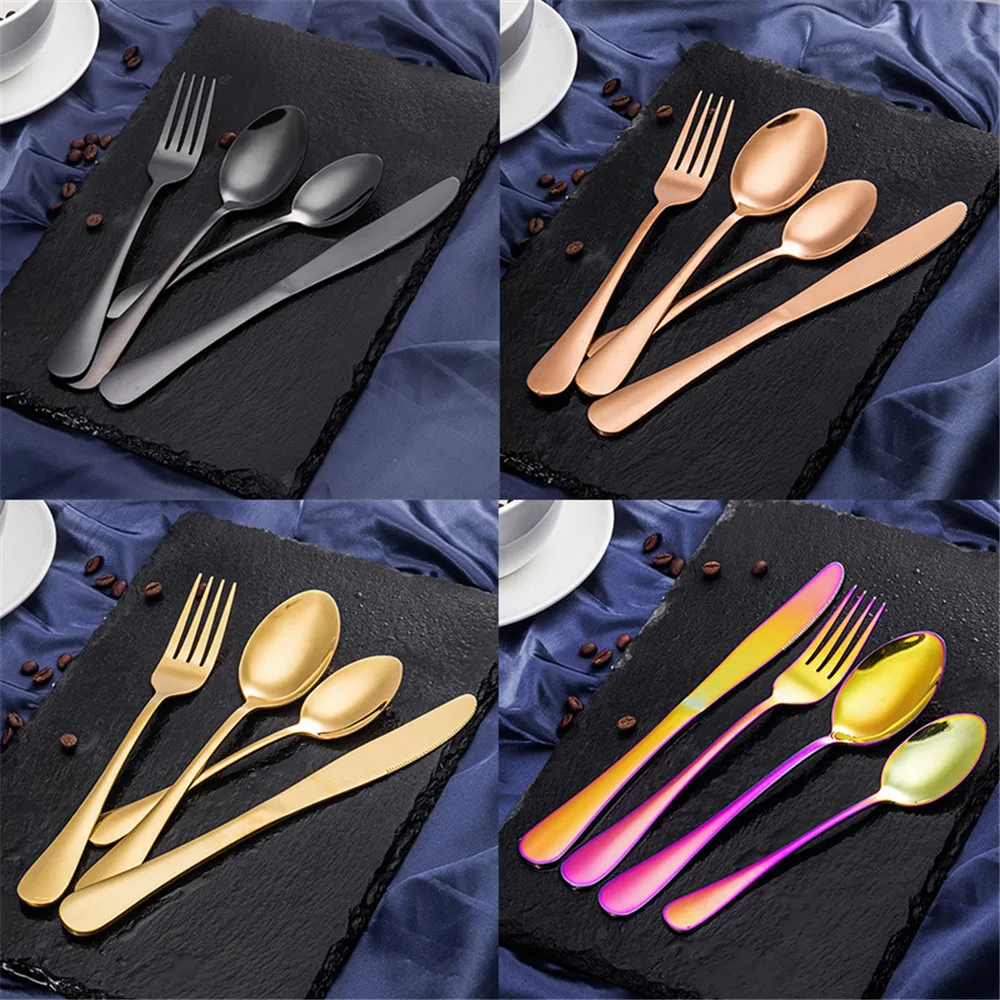 

Luxury 304 Stainless Steel Tableware Set Mirror Polished Black Rose Gold Western Food Cutleries Household Knife Fork Spoon 4pcs