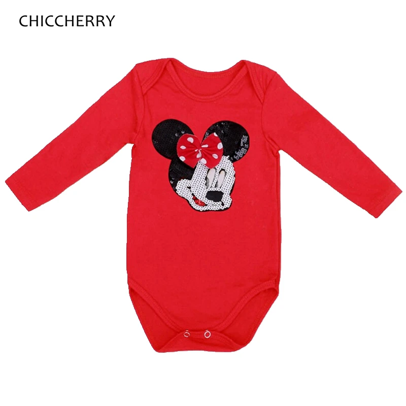 

Bright Paillette Minnie Head Red Newborn Baby Girl Clothes Long Sleeve Bodysuit Roupa Infantil Body Bebe Menina Infant Clothing
