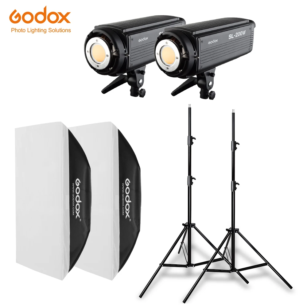 2x godox SL-200W 200ws 5600 k 스튜디오 led 연속 사진 비디오 라이트 + 2x2.8 m 라이트 스탠드 + 2x70x100 cm 소프트 박스
