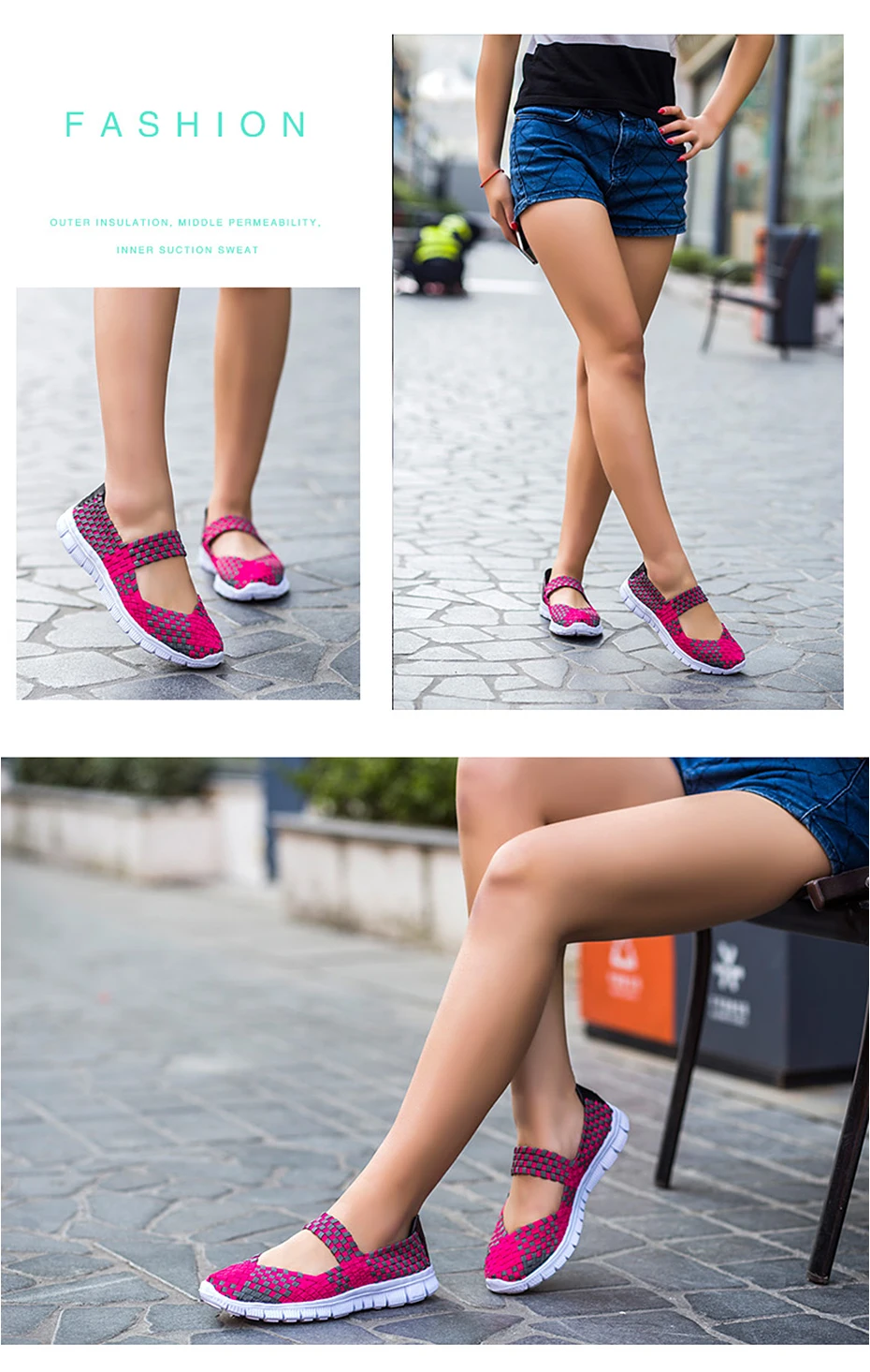 Г., летние туфли женские модные дышащие туфли на плоской подошве без застежки тканая разноцветная обувь женская повседневная удобная обувь, большой размер