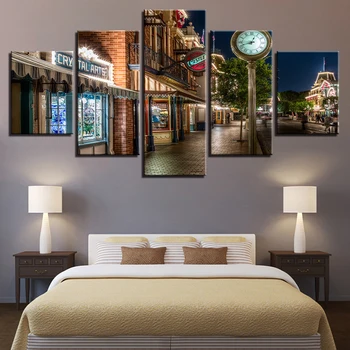 

Frame Living Room HD Printed Modern Painting On Canvas 5 Panel Nightscape Vintage Streets Wall Art Pictures Home Decoration Post