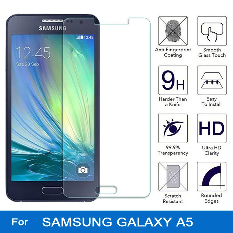 Закаленное стекло для Samsung Galaxy A500 2 шт. Защитная пленка экрана ЖК-дисплея A5 A 5 2015 A500f