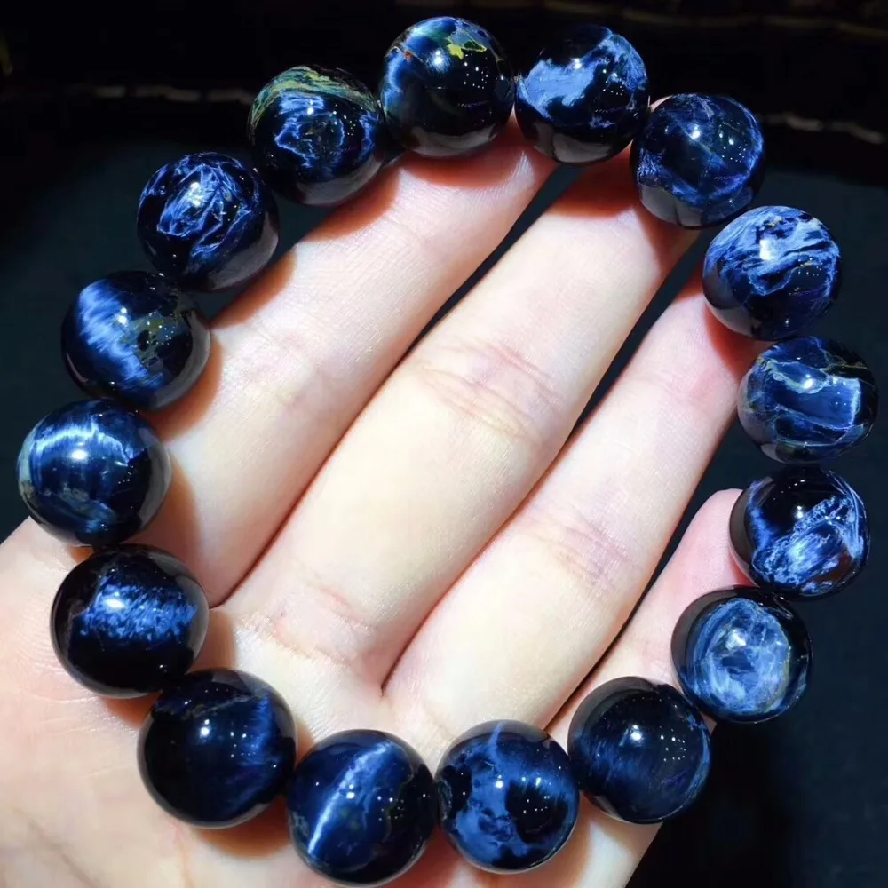 Natural Blue Kyanite Cat Eye Crystal Reiki Round Beads Woman Bracelet 12mm AAAA